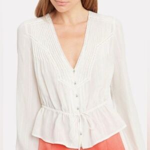 Veronica Beard Cream Peasant Top w/Drawstring Waist Size 10